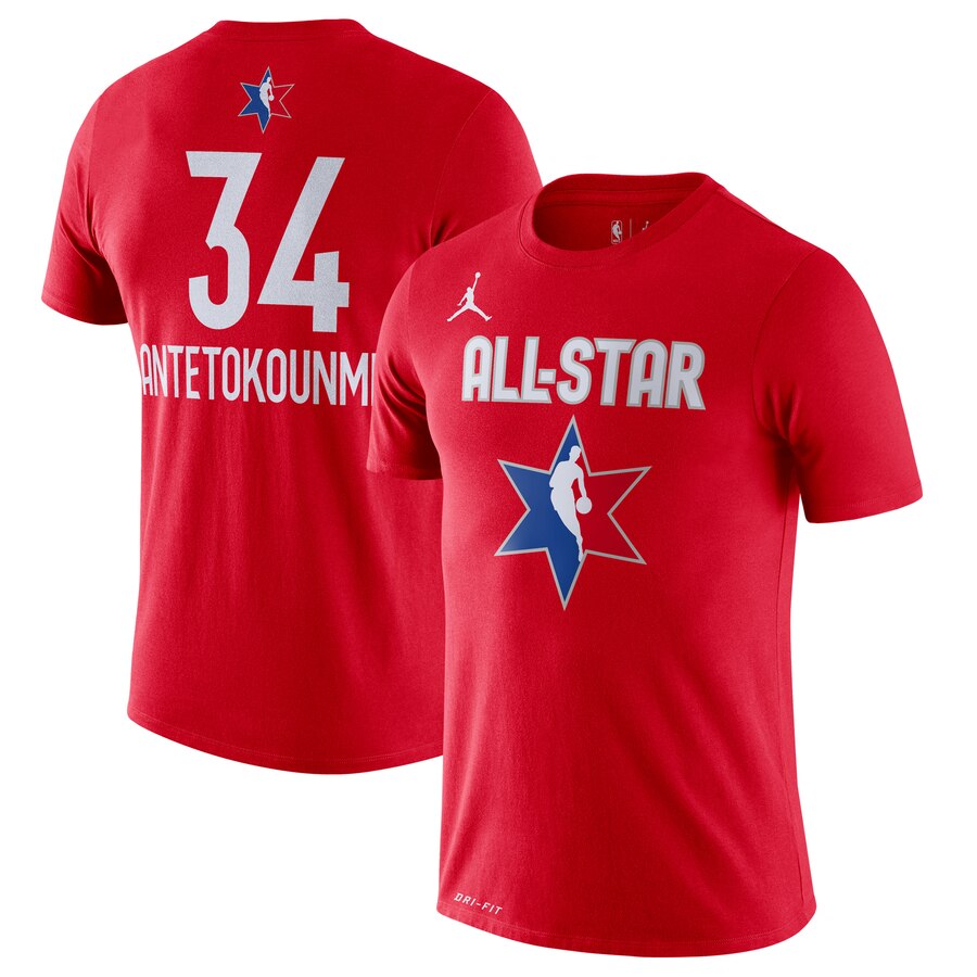 Men Giannis Antetokounmpo Jordan Brand 2020 NBA AllStar Game Name & Number Player TShirt Red